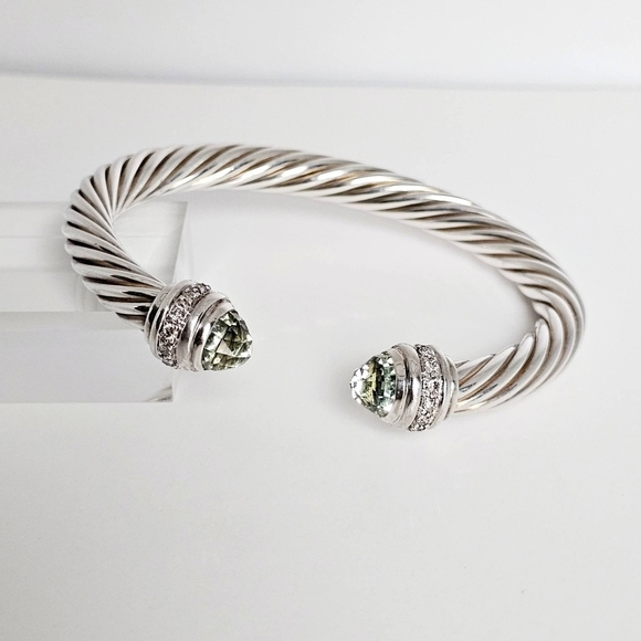 David Yurman 7mm Prasiolite & Diamond Cable Bracelet - Picture 2 of 7